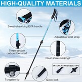 Ninonly Opvouwbare wandelstokken, carbon, Nordic Walking stokken voor dames en heren, lichte telescopische wandelstokken met EVA-handgreep en 3 punten, 150 kg draagkracht voor wandelingen, trekking