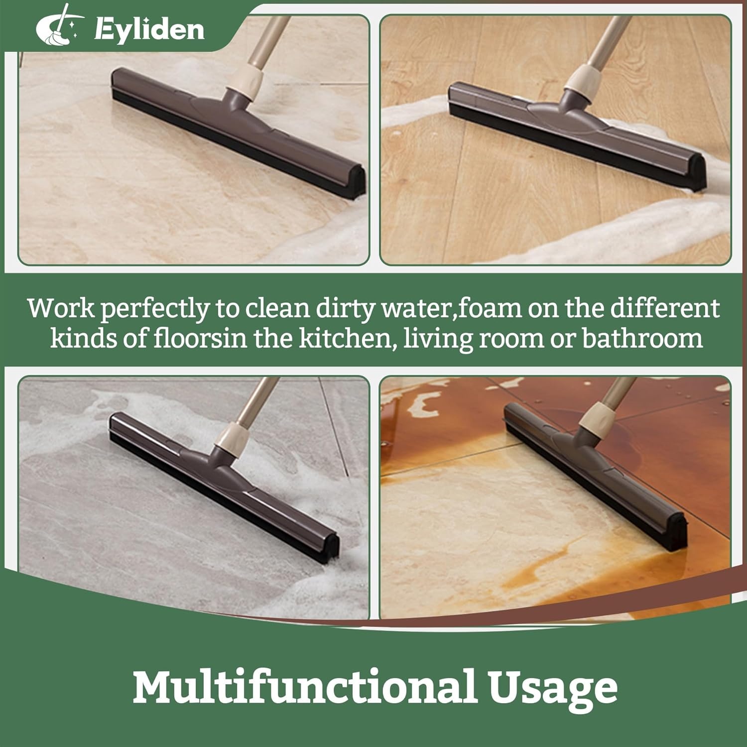 Eyliden Vloerwisser met telescopische handgreep, zware vloerreiniging, krasvast, duurzaam EVA-schuimblad voor badtegels, glazen ramen