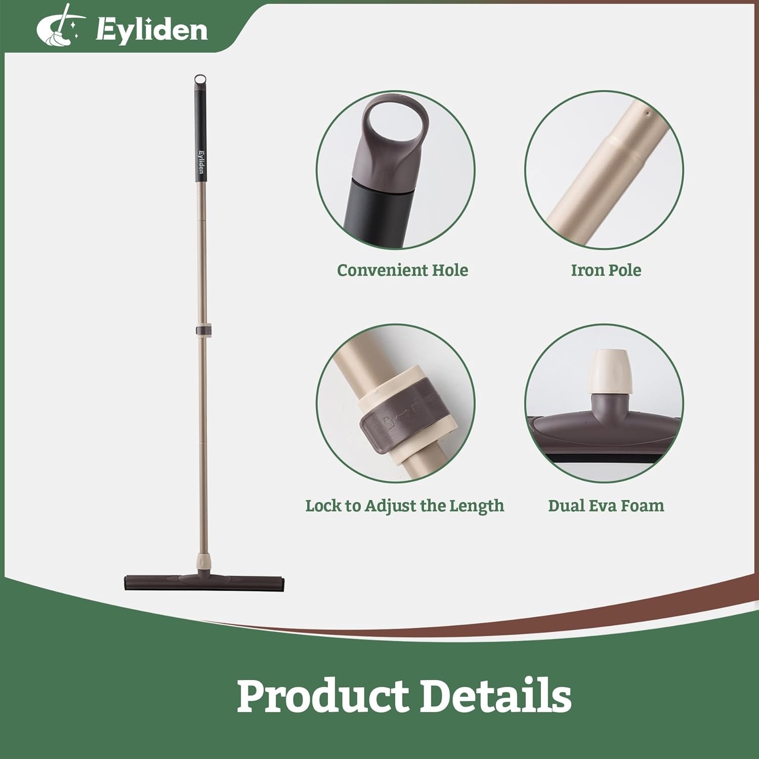 Eyliden Vloerwisser met telescopische handgreep, zware vloerreiniging, krasvast, duurzaam EVA-schuimblad voor badtegels, glazen ramen
