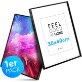 Calias® [1 stuk] Fotolijst, 30 x 40 cm, zwart, fotolijst van hout met onbreekbaar plexiglas, houten fotolijst incl. standaard en ophanging, echt houten fotolijst, FSC-gecertificeerd, made in EU, 1