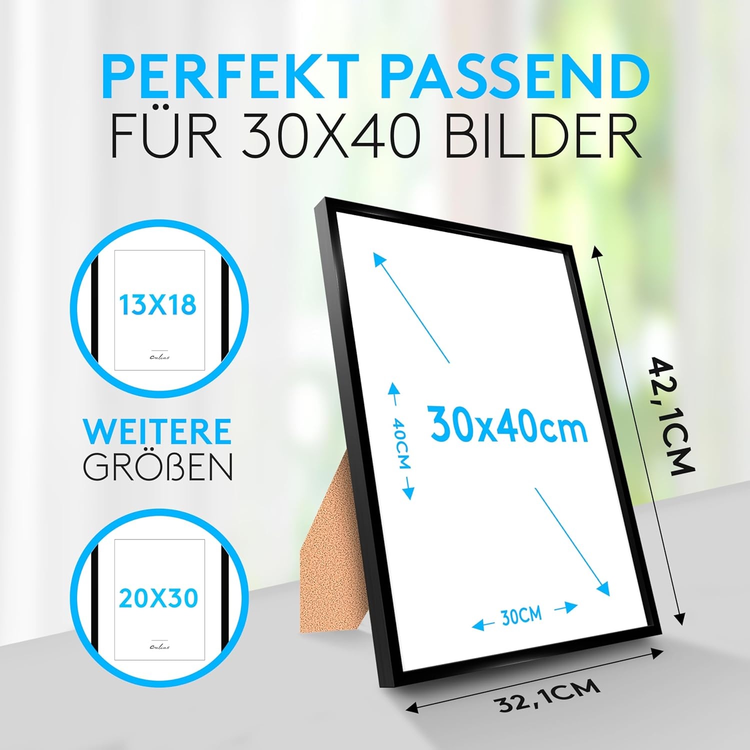 Calias® [1 stuk] Fotolijst, 30 x 40 cm, zwart, fotolijst van hout met onbreekbaar plexiglas, houten fotolijst incl. standaard en ophanging, echt houten fotolijst, FSC-gecertificeerd, made in EU, 1