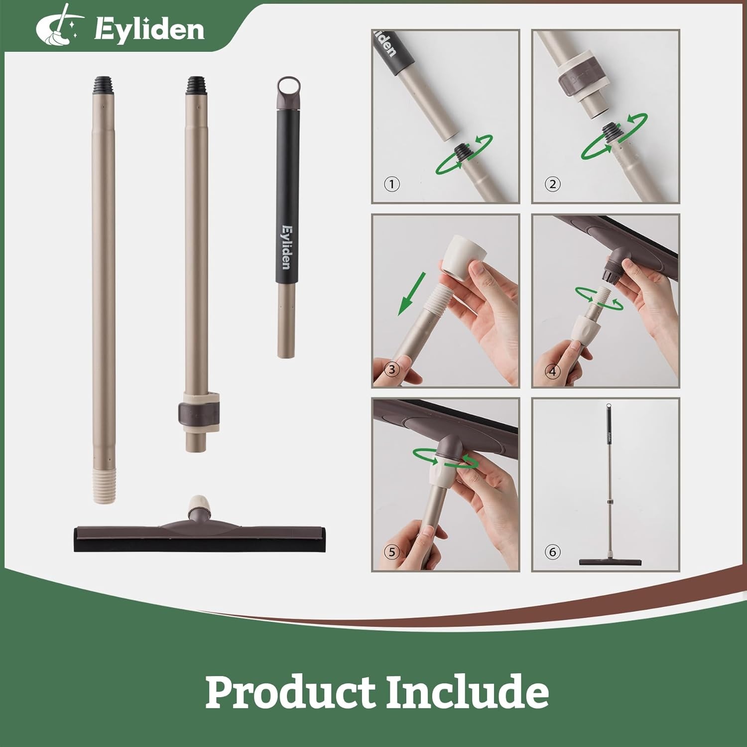 Eyliden Vloerwisser met telescopische handgreep, zware vloerreiniging, krasvast, duurzaam EVA-schuimblad voor badtegels, glazen ramen