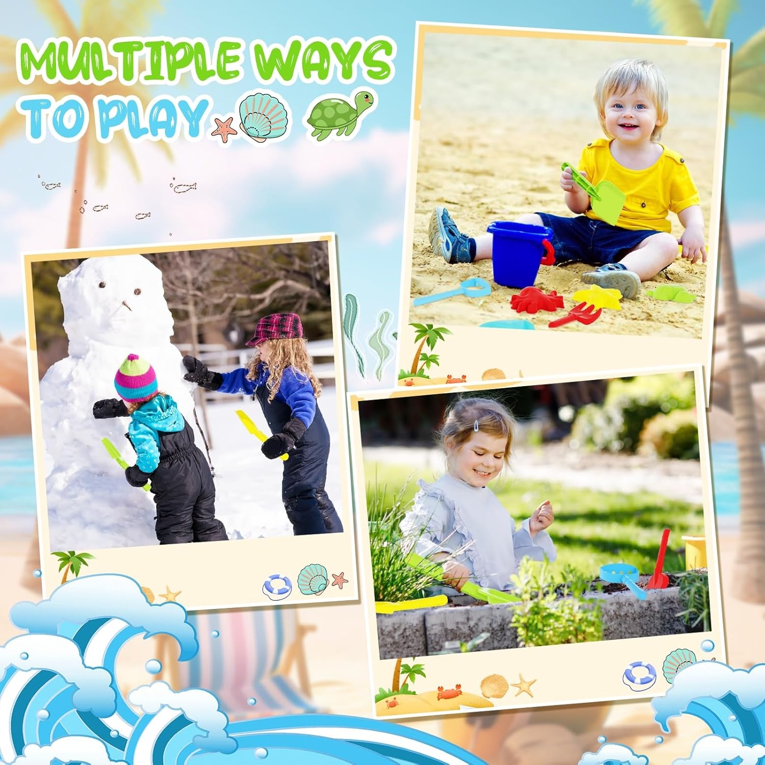 Maysida Schildpad Zandbak met Deksel en 8 Delige Speelgoedset voor Kinderen 3-6 Jaar