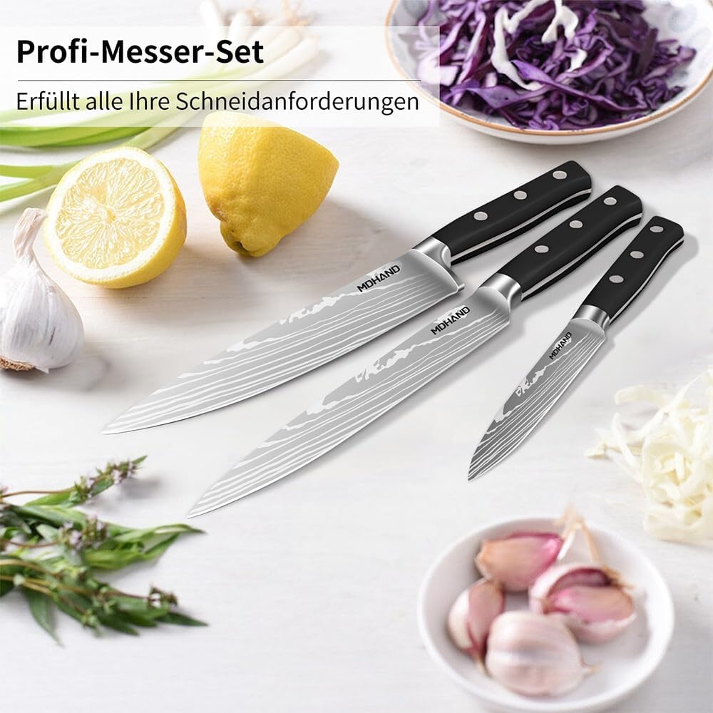 Professionele Messenset met 14 Delen en Messenblok, Inclusief 6 Steakmessen en Schaar