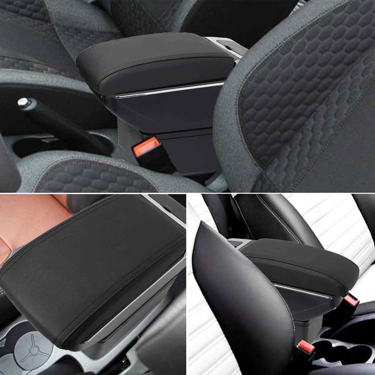 Armsteun met 7 USB-poorten voor Ford Fiesta MK7 (2009-2017) - Zwart met Zwarte Stiksels