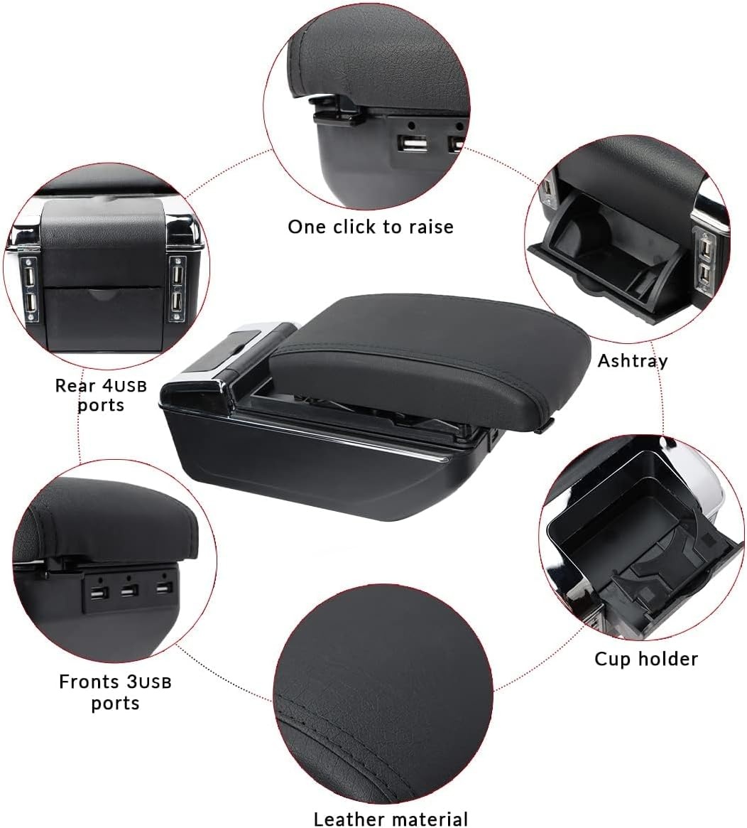 Armsteun met 7 USB-poorten voor Ford Fiesta MK7 (2009-2017) - Zwart met Zwarte Stiksels