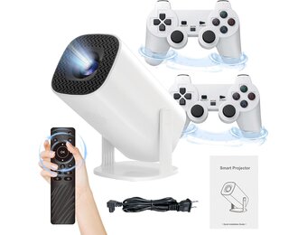 P30 Max Gaming-projector met 2 draadloze controllers, 35000 games, wifi 6 en bluetooth 5.4, 4K en 1080P, draagbaar met 50% zoom en 180° verstelbare ondersteuning