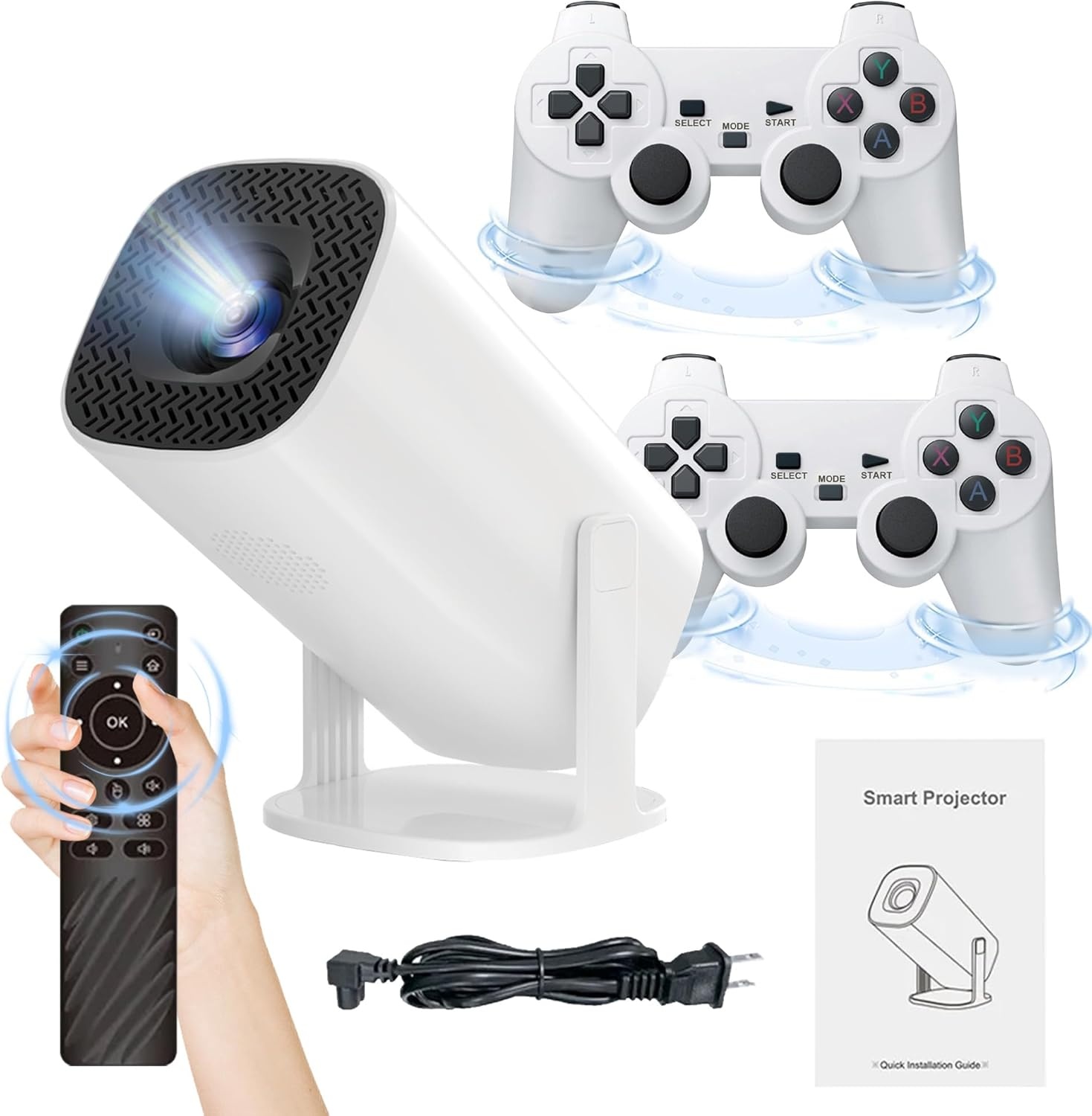 P30 Max Gaming-projector met 2 draadloze controllers, 35000 games, wifi 6 en bluetooth 5.4, 4K en 1080P, draagbaar met 50% zoom en 180° verstelbare ondersteuning