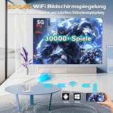 P30 Max Gaming-projector met 2 draadloze controllers, 35000 games, wifi 6 en bluetooth 5.4, 4K en 1080P, draagbaar met 50% zoom en 180° verstelbare ondersteuning
