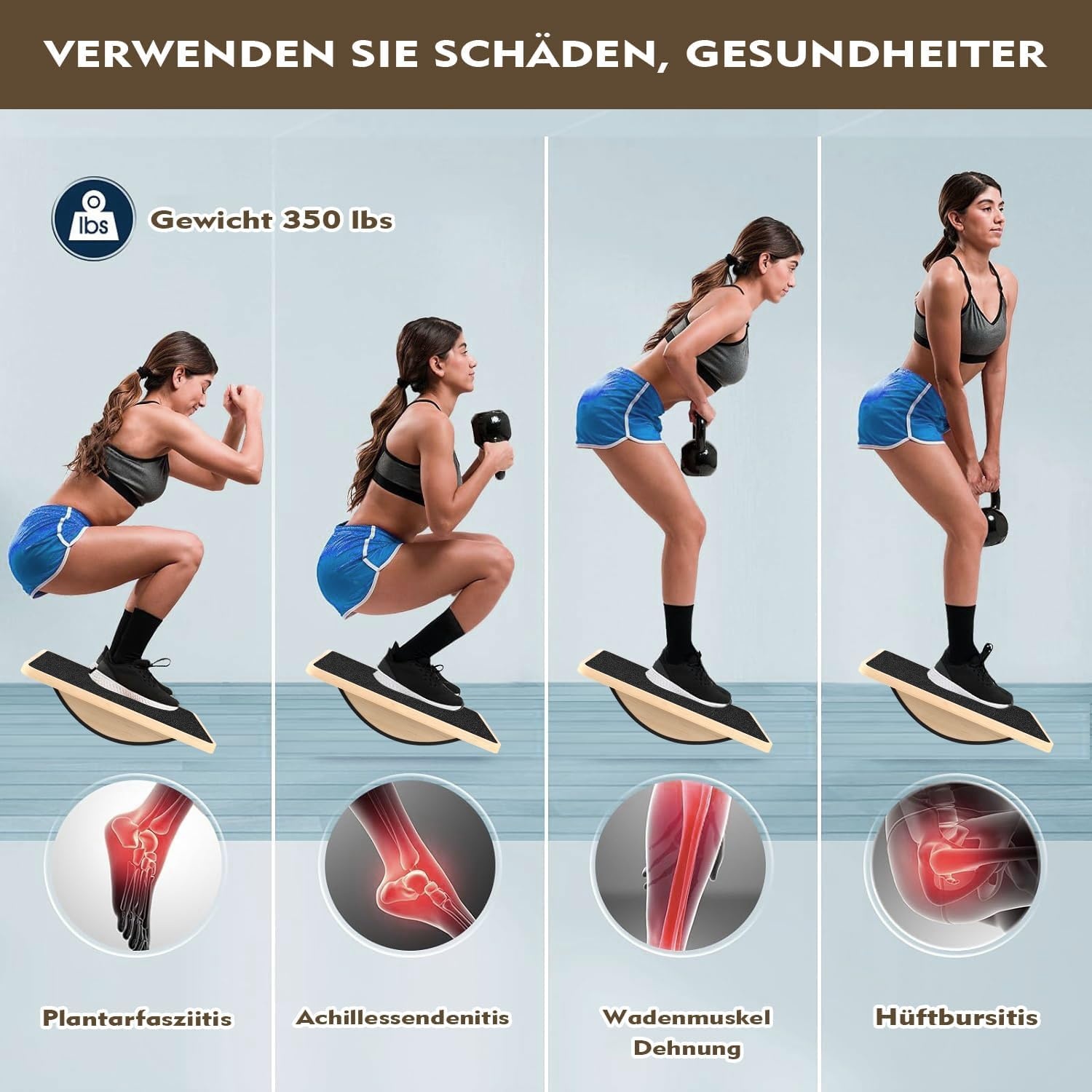 Balance Board van hout, premium balansboard en wiebelplank voor volwassenen, antislip evenwichtstrainer met lichaamsbalans-oefening, 33 x 42 cm, monobord (zwart, natuurlijk hout)