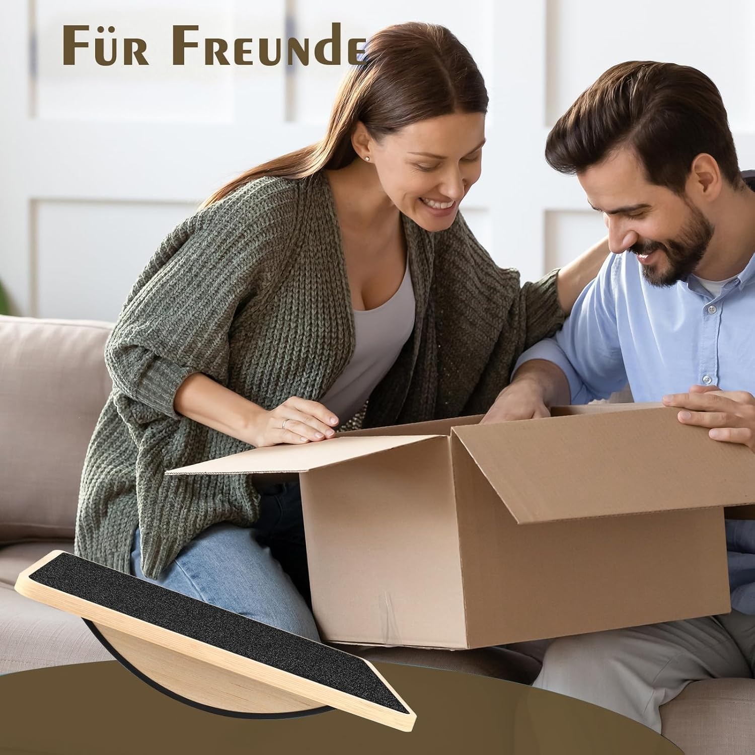 Balance Board van hout, premium balansboard en wiebelplank voor volwassenen, antislip evenwichtstrainer met lichaamsbalans-oefening, 33 x 42 cm, monobord (zwart, natuurlijk hout)