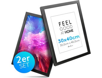 Calias Fotolijst 30 x 40 cm Zwart - Hout met Plexiglas, Inclusief Standaard en Ophanging (2 Stuks)