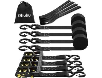 Ohuhu Spanbanden met Ratel en Haak - 4 stuks - Zwart, 4 cm x 4,6 m, 1500 kg Breekbelasting