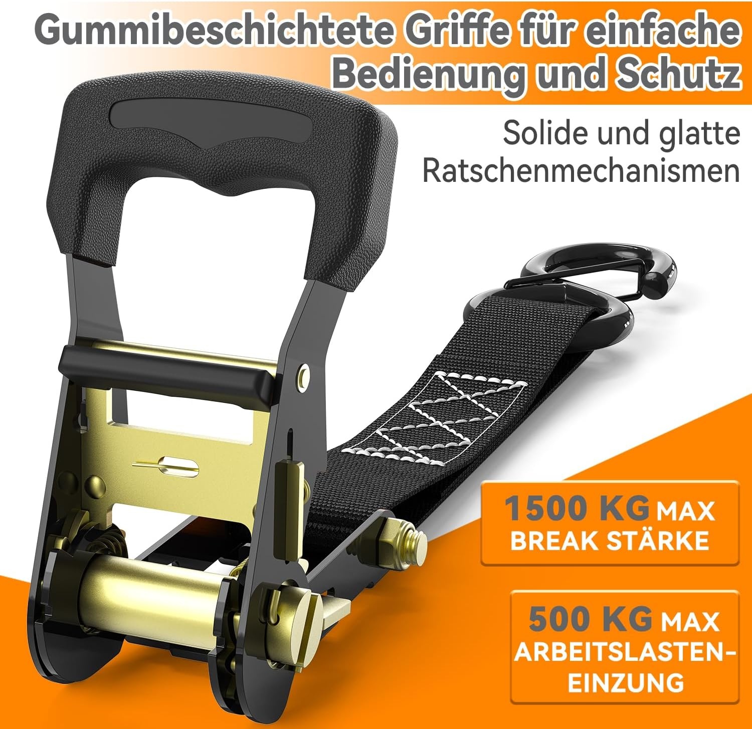 Ohuhu Spanbanden met Ratel en Haak - 4 stuks - Zwart, 4 cm x 4,6 m, 1500 kg Breekbelasting