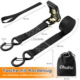 Ohuhu Spanbanden met Ratel en Haak - 4 stuks - Zwart, 4 cm x 4,6 m, 1500 kg Breekbelasting