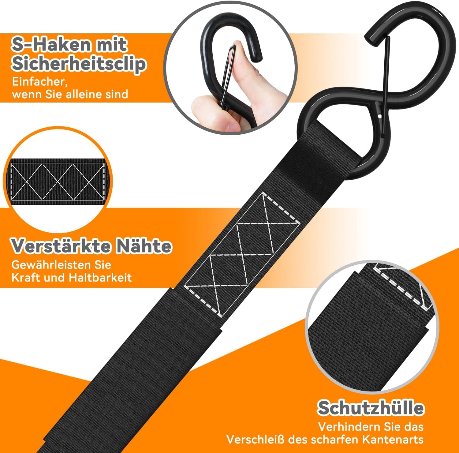 Ohuhu Spanbanden met Ratel en Haak - 4 stuks - Zwart, 4 cm x 4,6 m, 1500 kg Breekbelasting