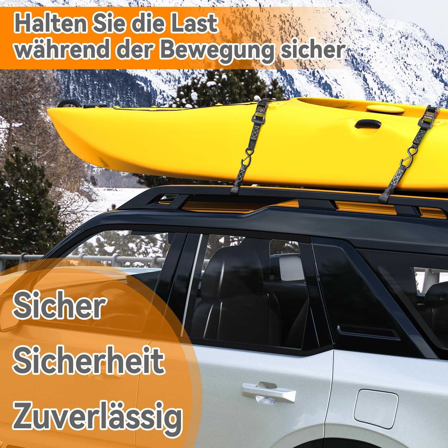 Ohuhu Spanbanden met Ratel en Haak - 4 stuks - Zwart, 4 cm x 4,6 m, 1500 kg Breekbelasting