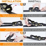 Ohuhu Spanbanden met Ratel en Haak - 4 stuks - Zwart, 4 cm x 4,6 m, 1500 kg Breekbelasting