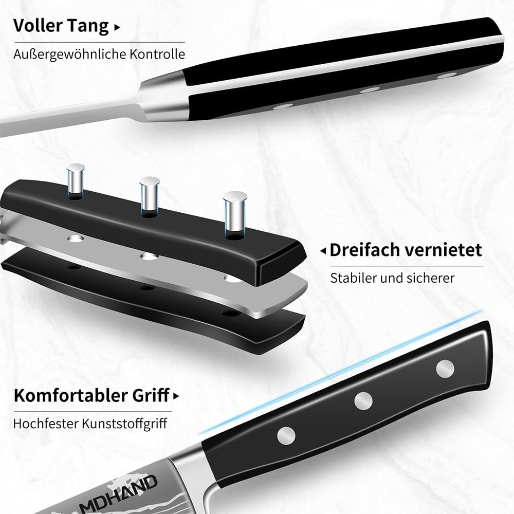 Professionele Messenset met 14 Delen en Messenblok, Inclusief 6 Steakmessen en Schaar