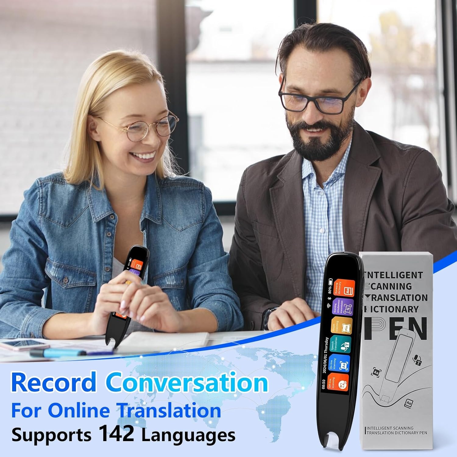 Scan vertaler pen met 3,7 inch touchscreen, 142 talen, real-time lees- & vertaalfunctie, voor dyslexie, offline