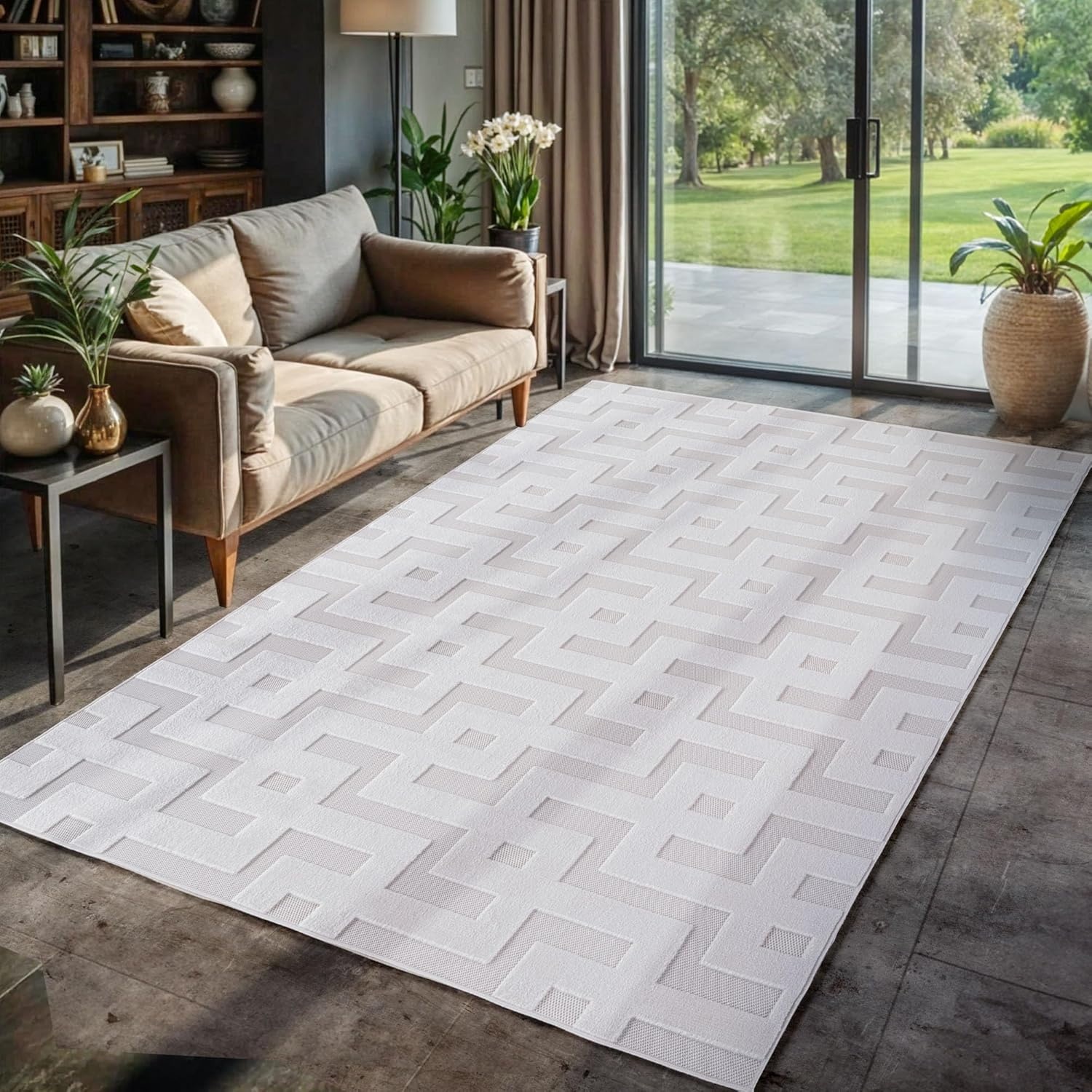Vloerkleed Crème 120x170 cm - Weerbestendig Boho Labyrint - 47% Korting!