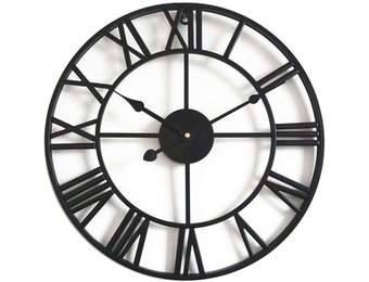 Vintage Stille Wandklok, 40 cm Skelet Metalen Klok voor Woonkamer Keuken Café Hotel Kantoor Huisdecoratie (Zwart)