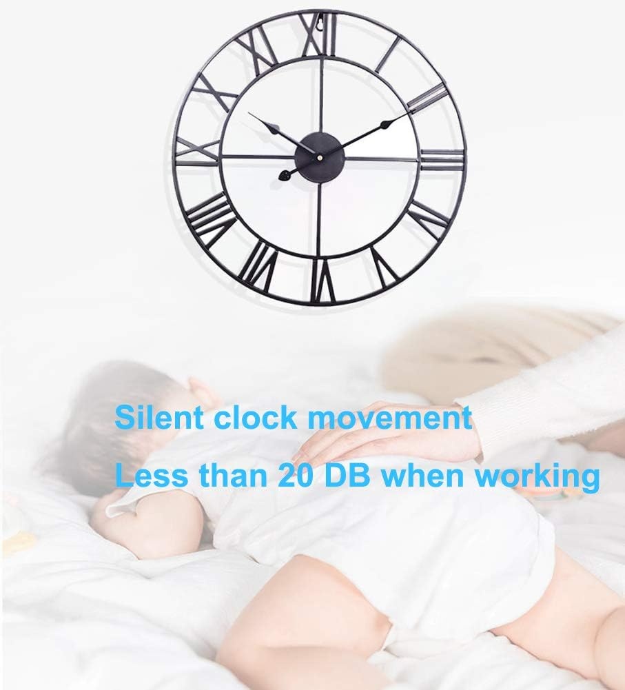 Vintage Stille Wandklok, 40 cm Skelet Metalen Klok voor Woonkamer Keuken Café Hotel Kantoor Huisdecoratie (Zwart)