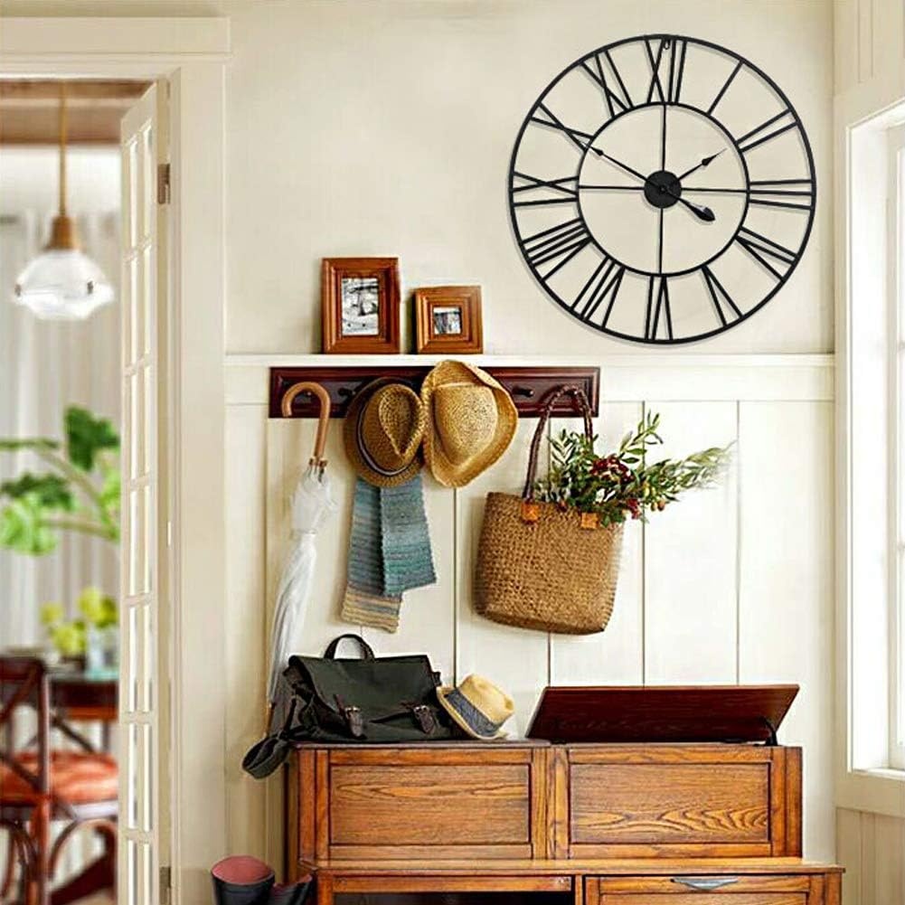 Stille Vintage Wandklok - Zwart Metaal (40cm) met Romeinse Cijfers - 56% Korting!