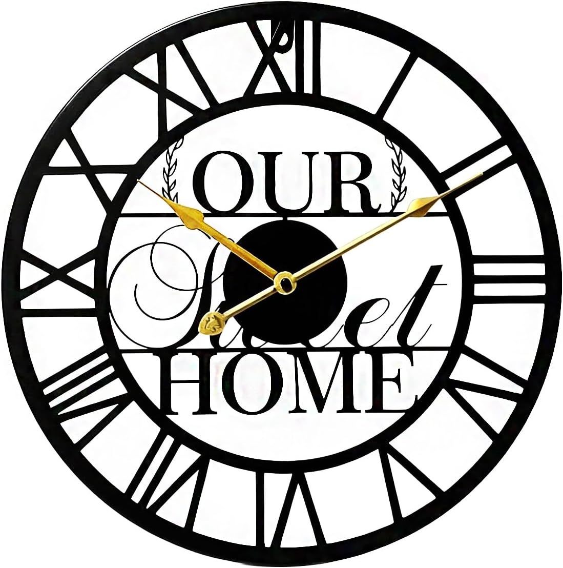 Vintage Stille Wandklok, 40 cm Skelet Metalen Klok voor Woonkamer Keuken Café Hotel Kantoor Huisdecoratie (Zwart)