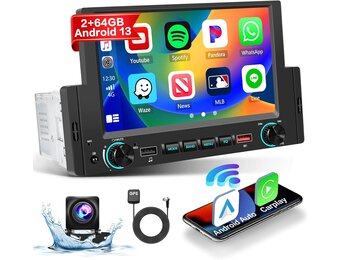 Autoradio Android 13 1 Din met Wireless Apple CarPlay & Android Auto, 6,2 inch touchscreen, Bluetooth, WiFi, GPS, achteruitrijcamera, 2+32GB
