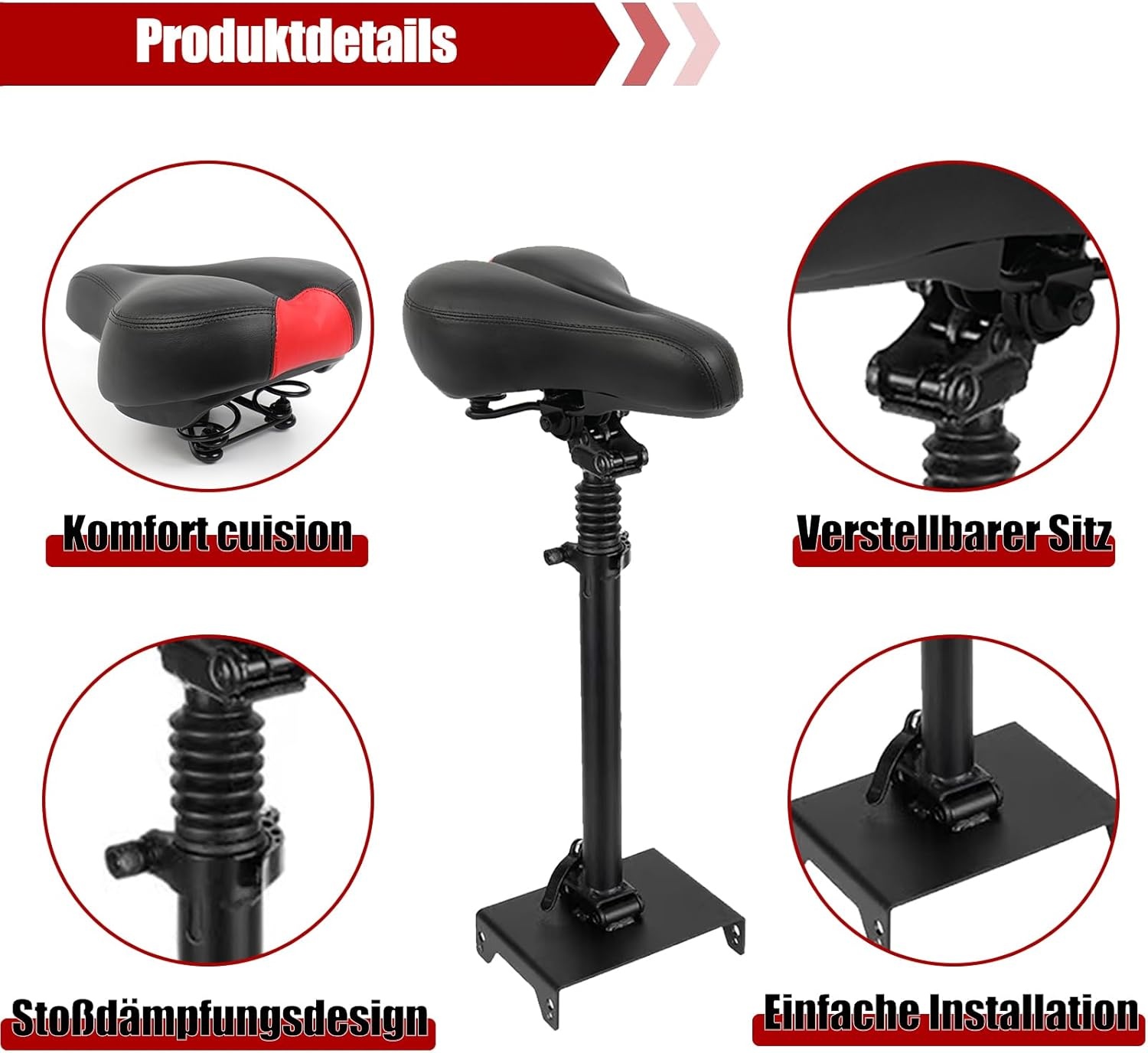 Zadel voor elektrische scooter, in hoogte verstelbaar, 46-70 cm, compatibel met Ninebot G30 elektrische scooter