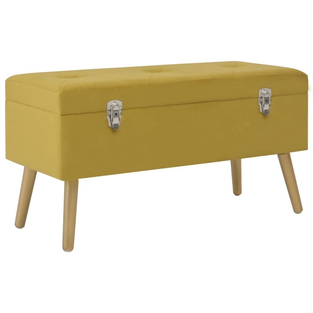 Fluwelen Bankje met Opbergvak - 80cm Mosterdgeel - 72% Korting