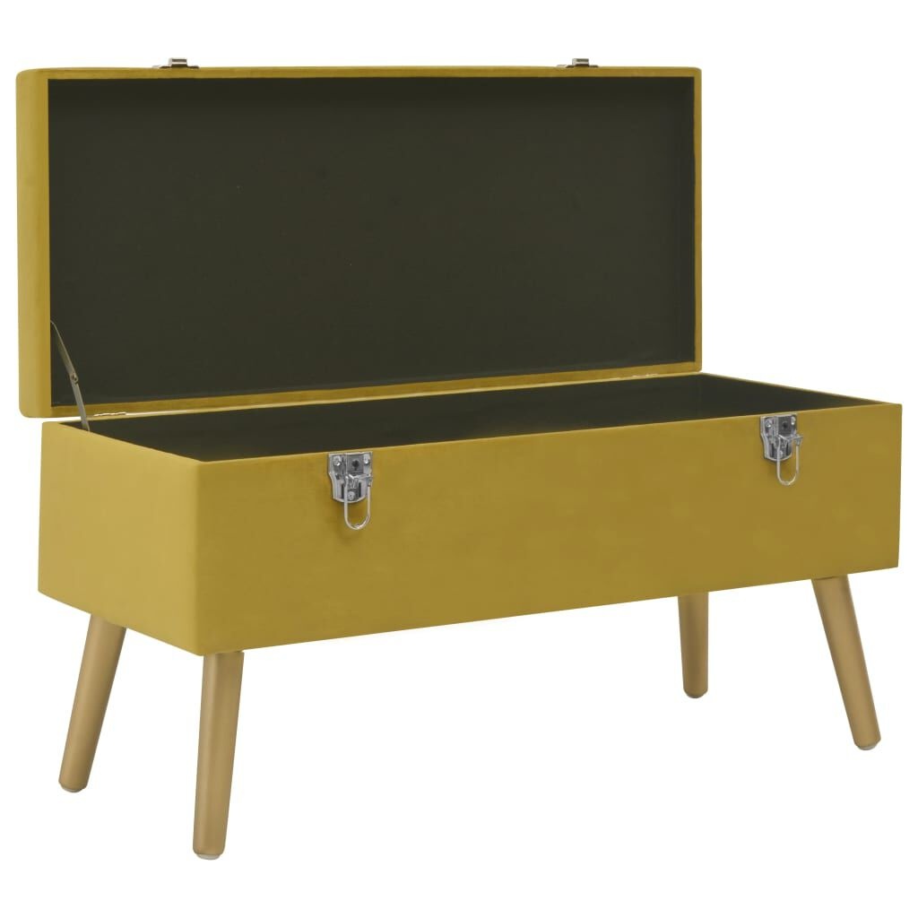Fluwelen Bankje met Opbergvak - 80cm Mosterdgeel - 72% Korting