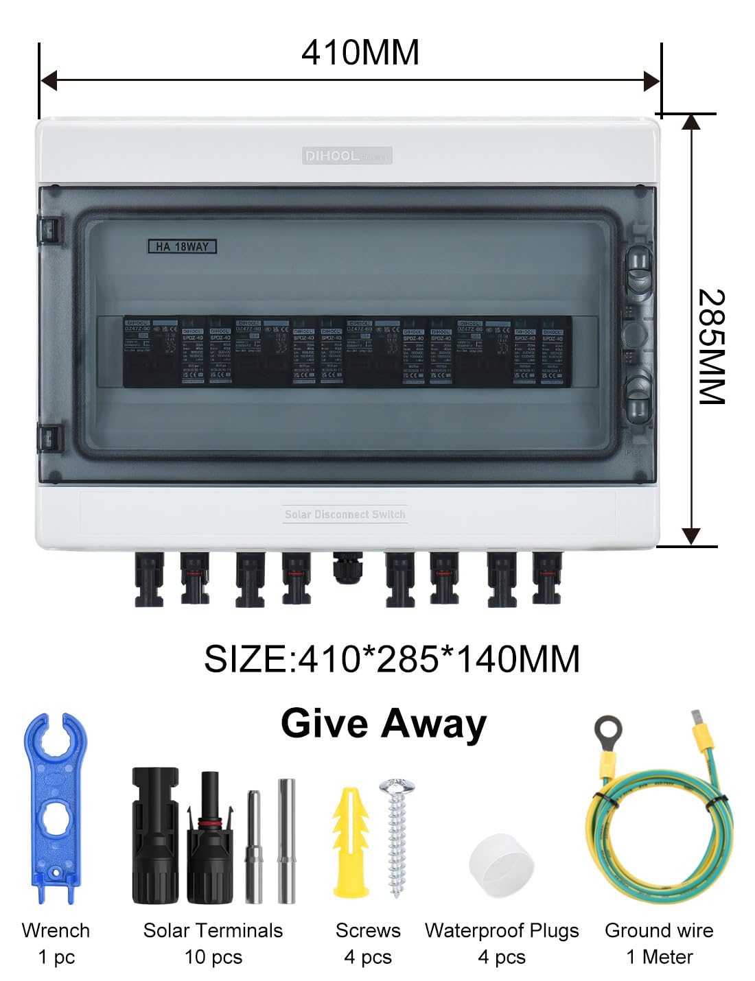 DIHOOL DC PV Overspanningsbeveiliging 4-kanaals Zonne-aansluitbox voor 4 Zonnepanelen 400W Balkonsysteem DC 15A