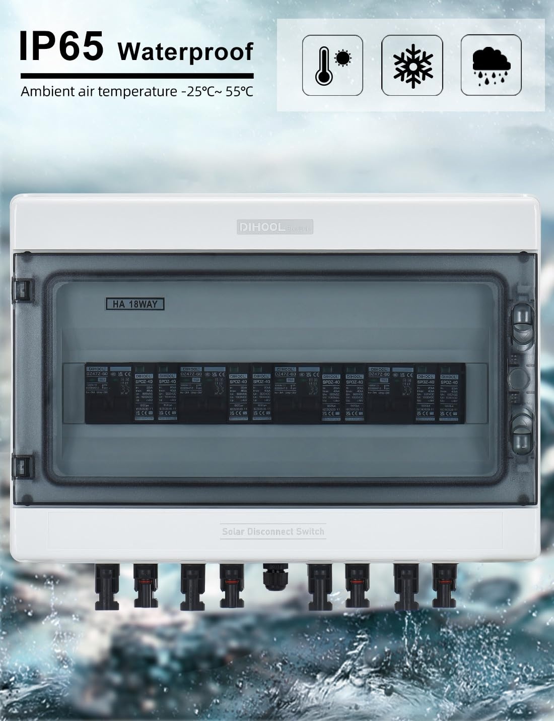 DIHOOL DC PV Overspanningsbeveiliging 4-kanaals Zonne-aansluitbox voor 4 Zonnepanelen 400W Balkonsysteem DC 15A