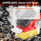 Grillborstel met hittebestendige kop, grillreinigingsborstel met lange borstelharen, roestvrijstalen spatel en extra lange warmte-isolerende handgreep, voor alle barbecues, rood