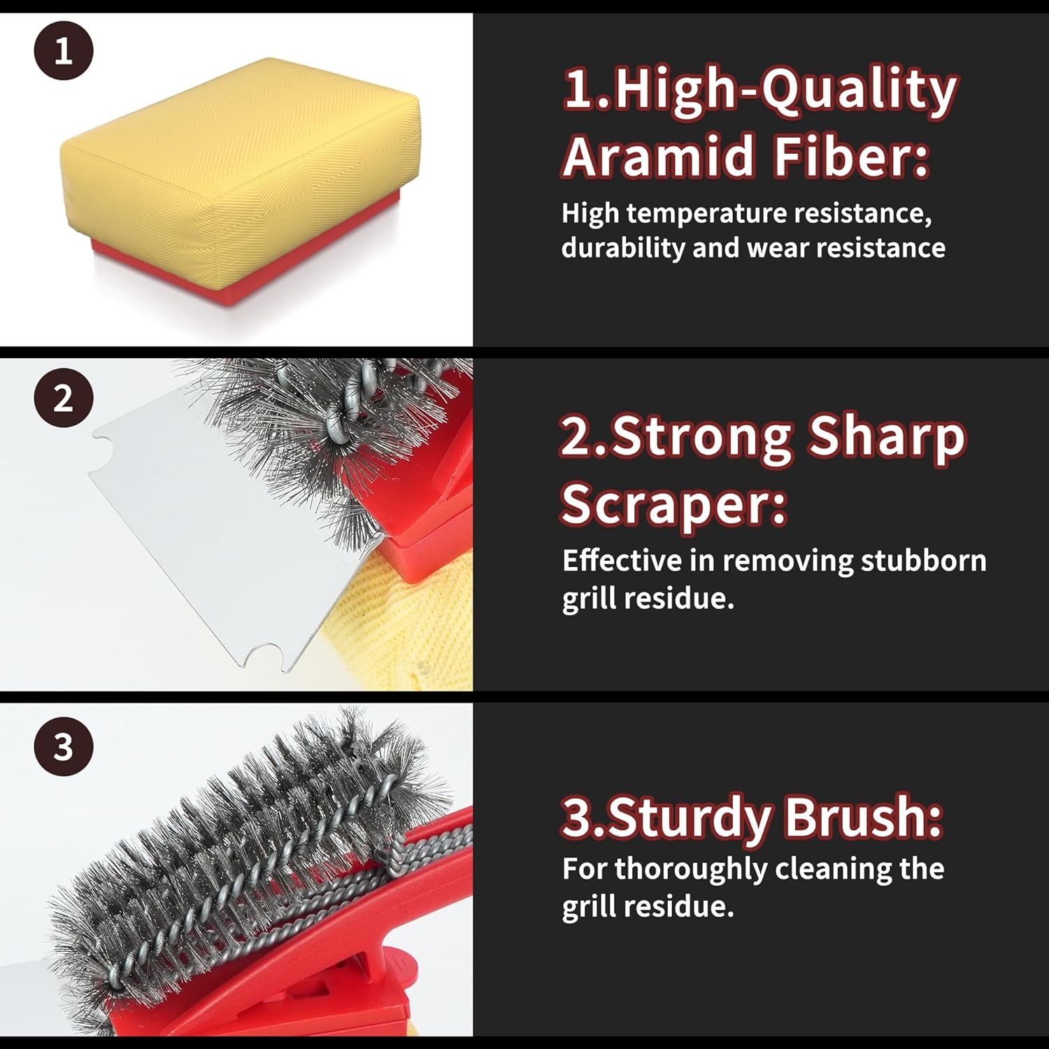 Grillborstel met hittebestendige kop, grillreinigingsborstel met lange borstelharen, roestvrijstalen spatel en extra lange warmte-isolerende handgreep, voor alle barbecues, rood