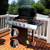 Grillborstel met hittebestendige kop, grillreinigingsborstel met lange borstelharen, roestvrijstalen spatel en extra lange warmte-isolerende handgreep, voor alle barbecues, rood