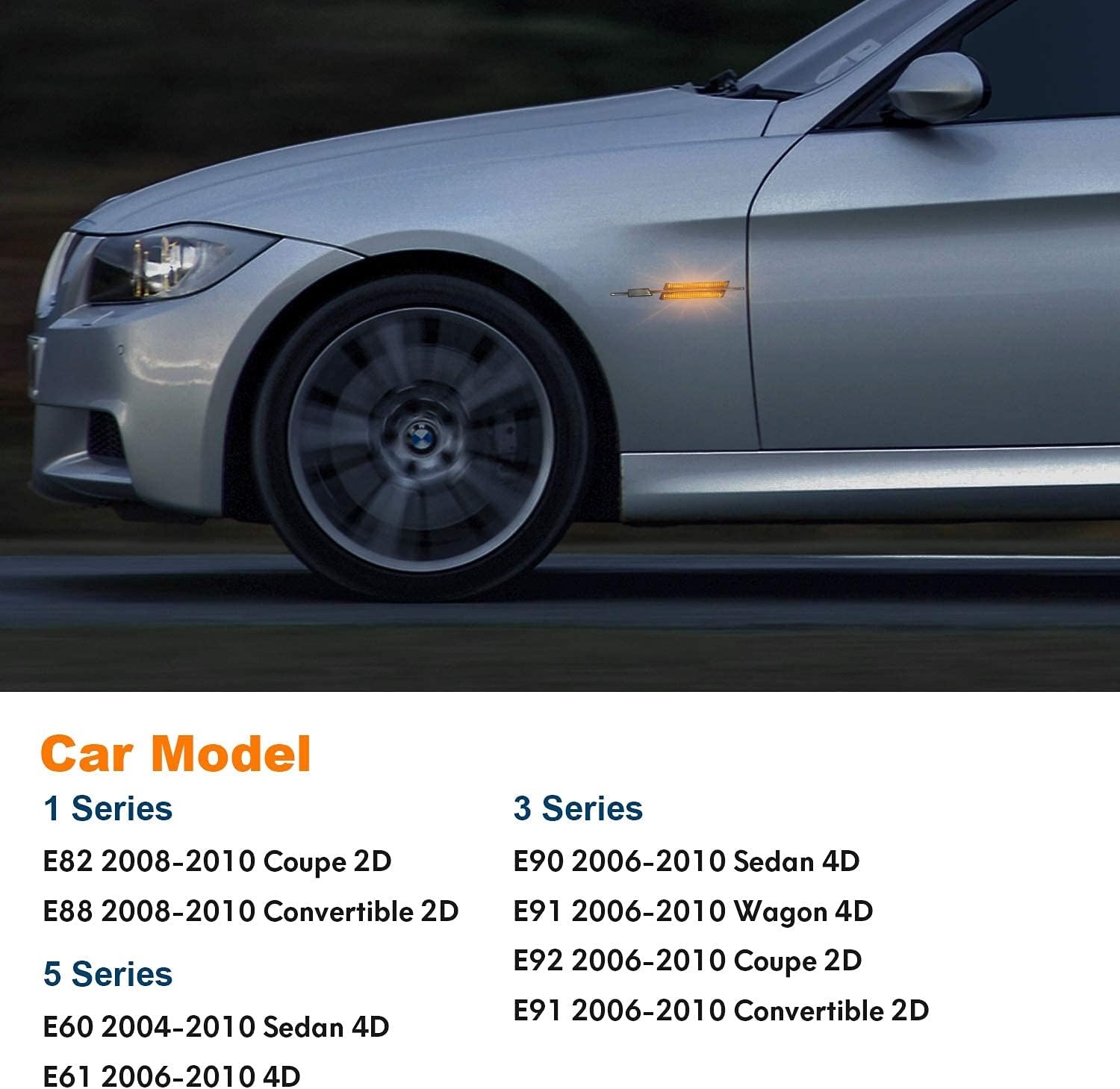 LED Zijmarkeringslichten Dynamisch Knipperend Amber voor BMW 1 3 5 Serie E90 E91 E92 E93 E60 E61 E82 E88 Gesmokte Lens