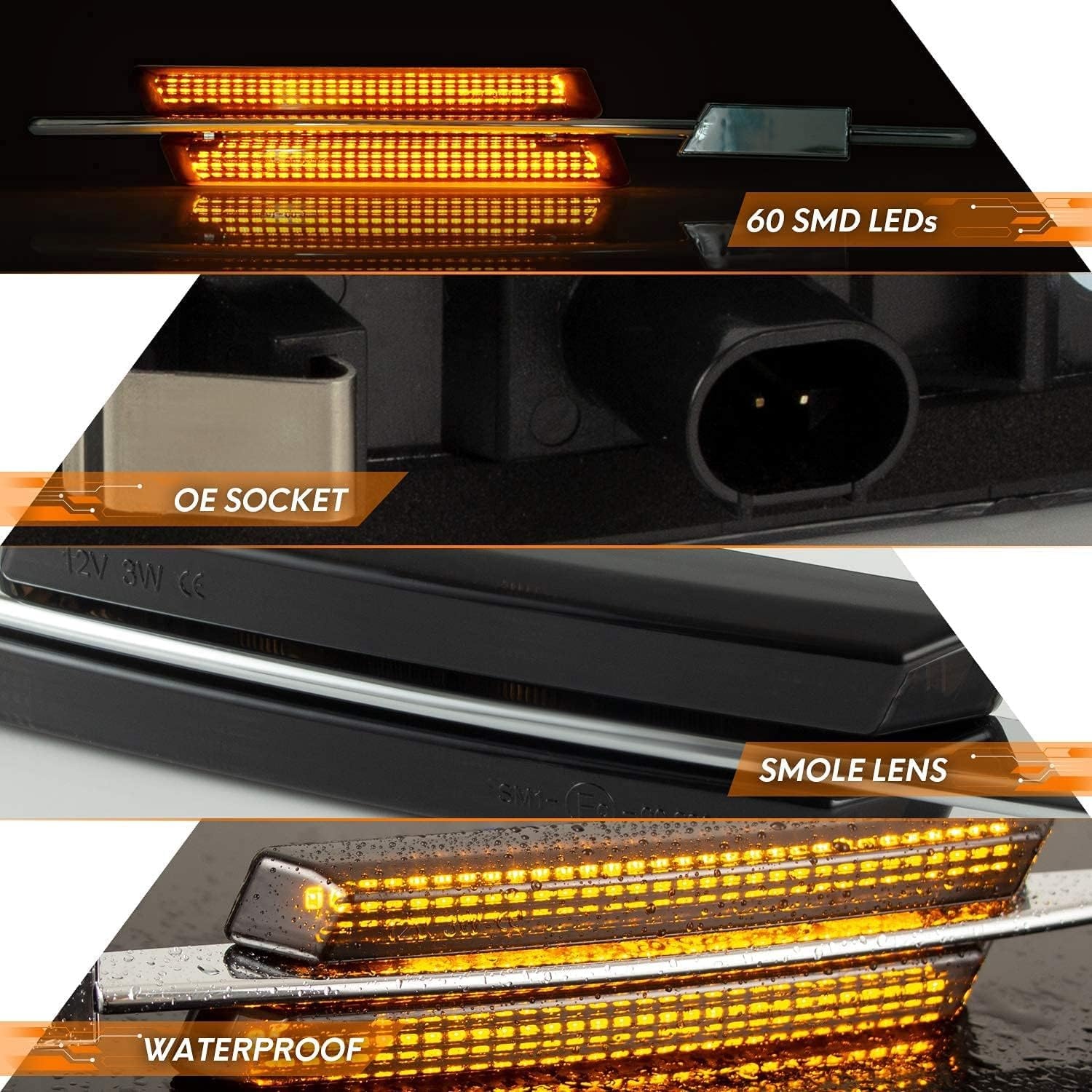 LED Zijmarkeringslichten Dynamisch Knipperend Amber voor BMW 1 3 5 Serie E90 E91 E92 E93 E60 E61 E82 E88 Gesmokte Lens