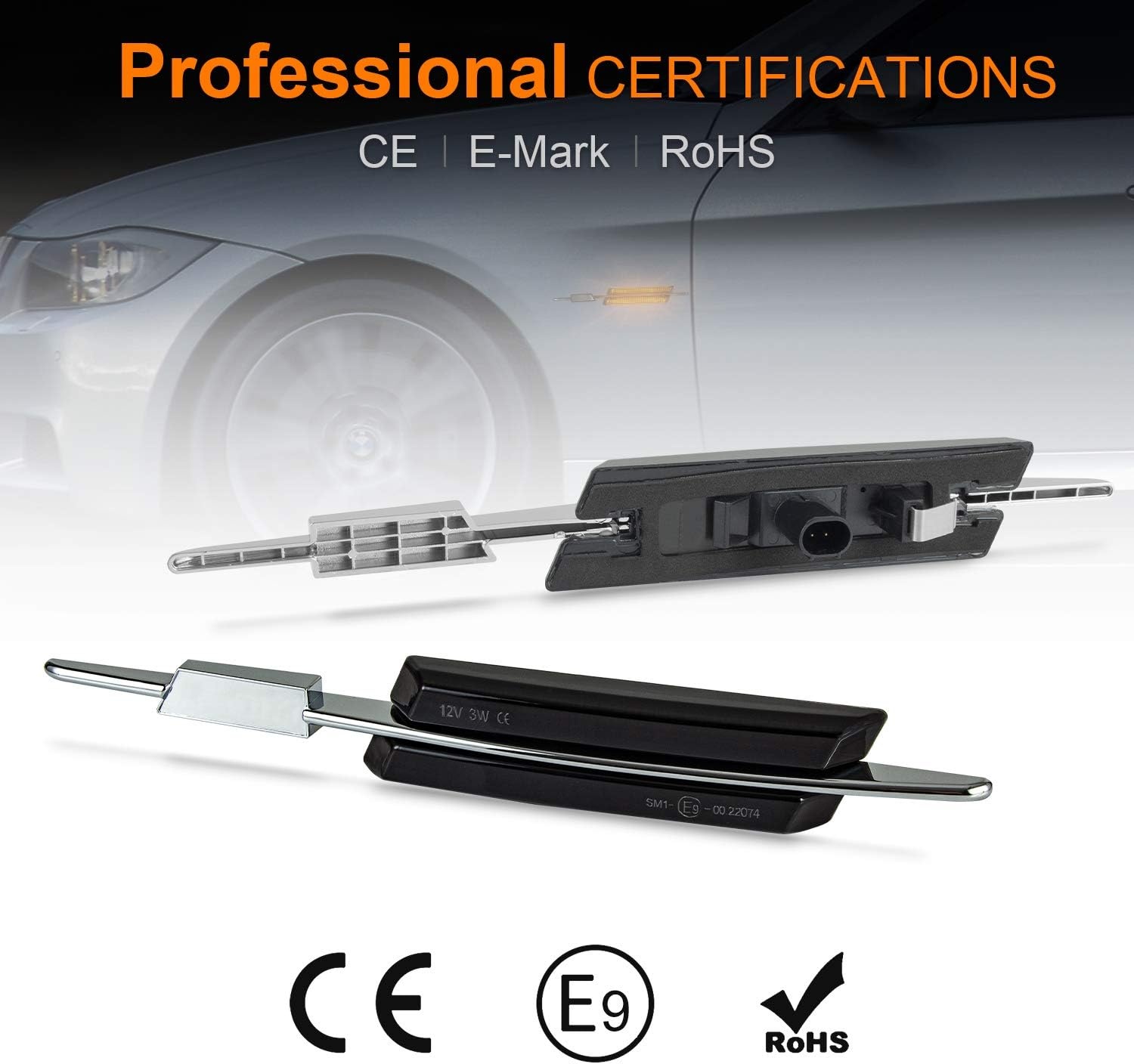 LED Zijmarkeringslichten Dynamisch Knipperend Amber voor BMW 1 3 5 Serie E90 E91 E92 E93 E60 E61 E82 E88 Gesmokte Lens