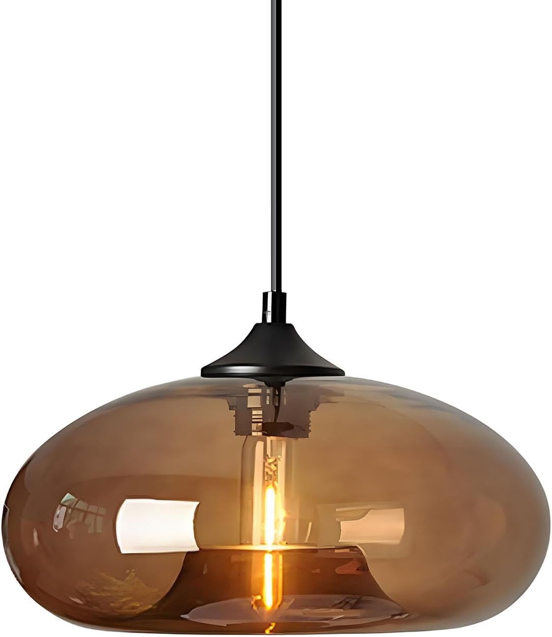 Industriële Hanglamp Vintage met Bruine Glazen Kap - 41% Korting