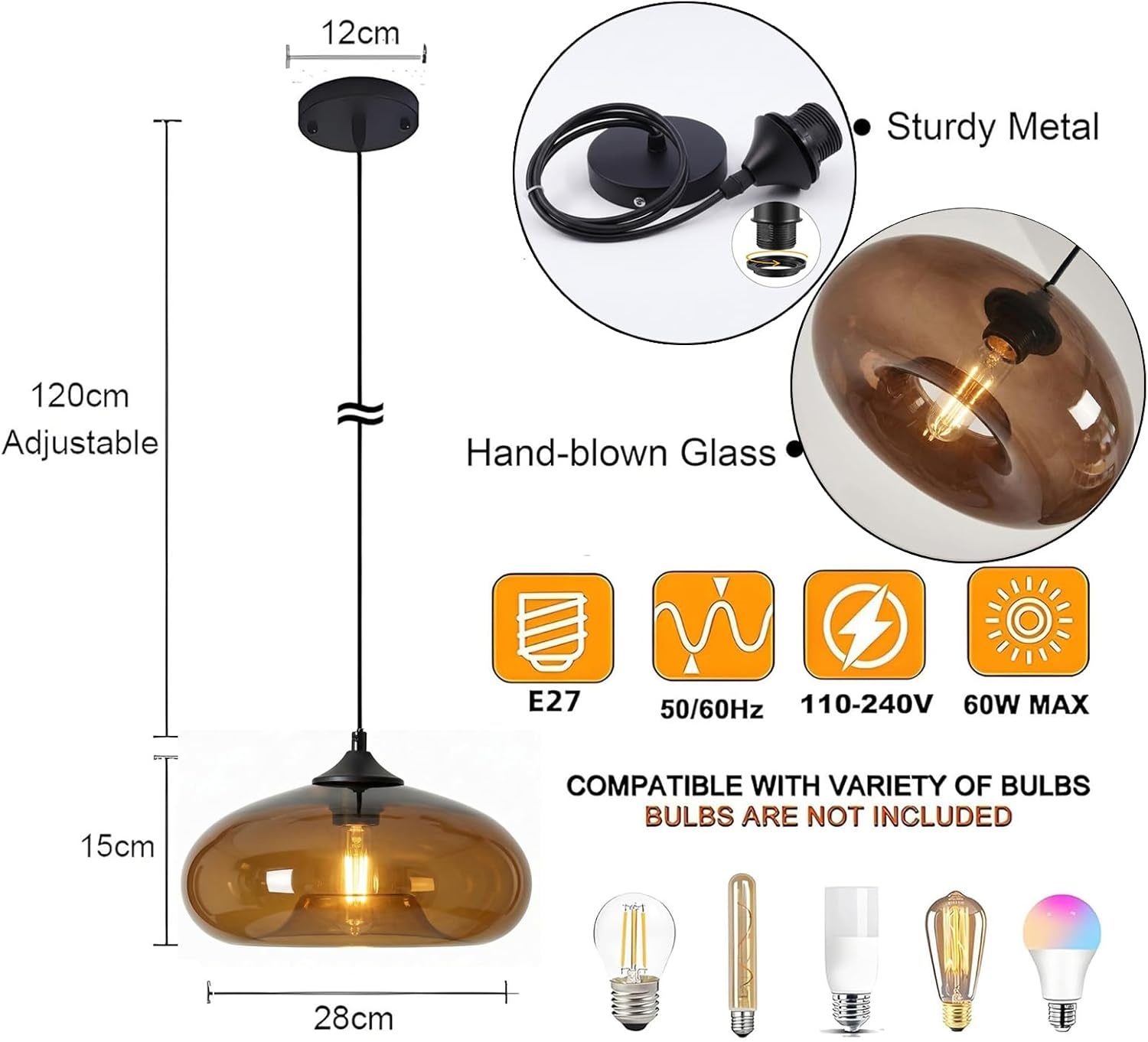 Industriële Hanglamp Vintage met Bruine Glazen Kap - 41% Korting