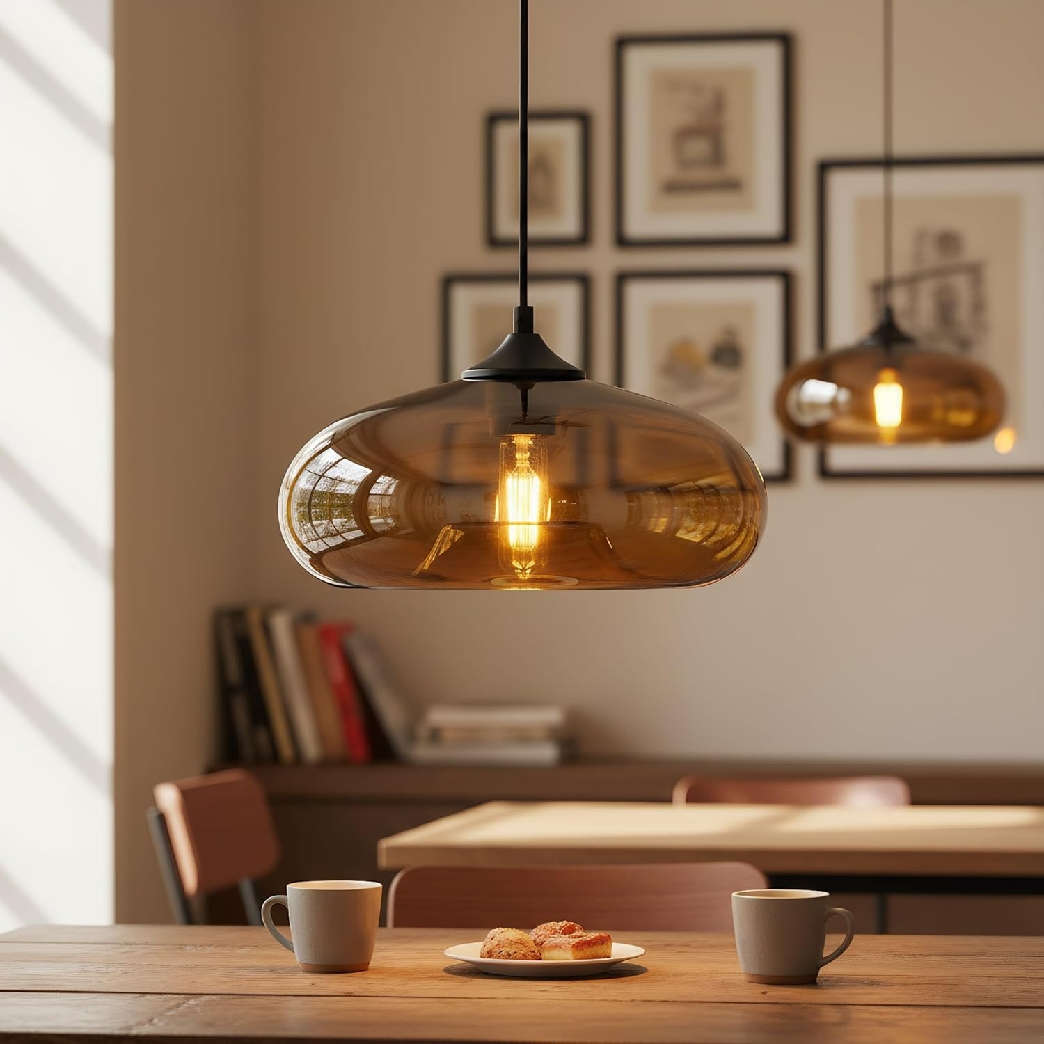 Industriële Hanglamp Vintage met Bruine Glazen Kap - 41% Korting