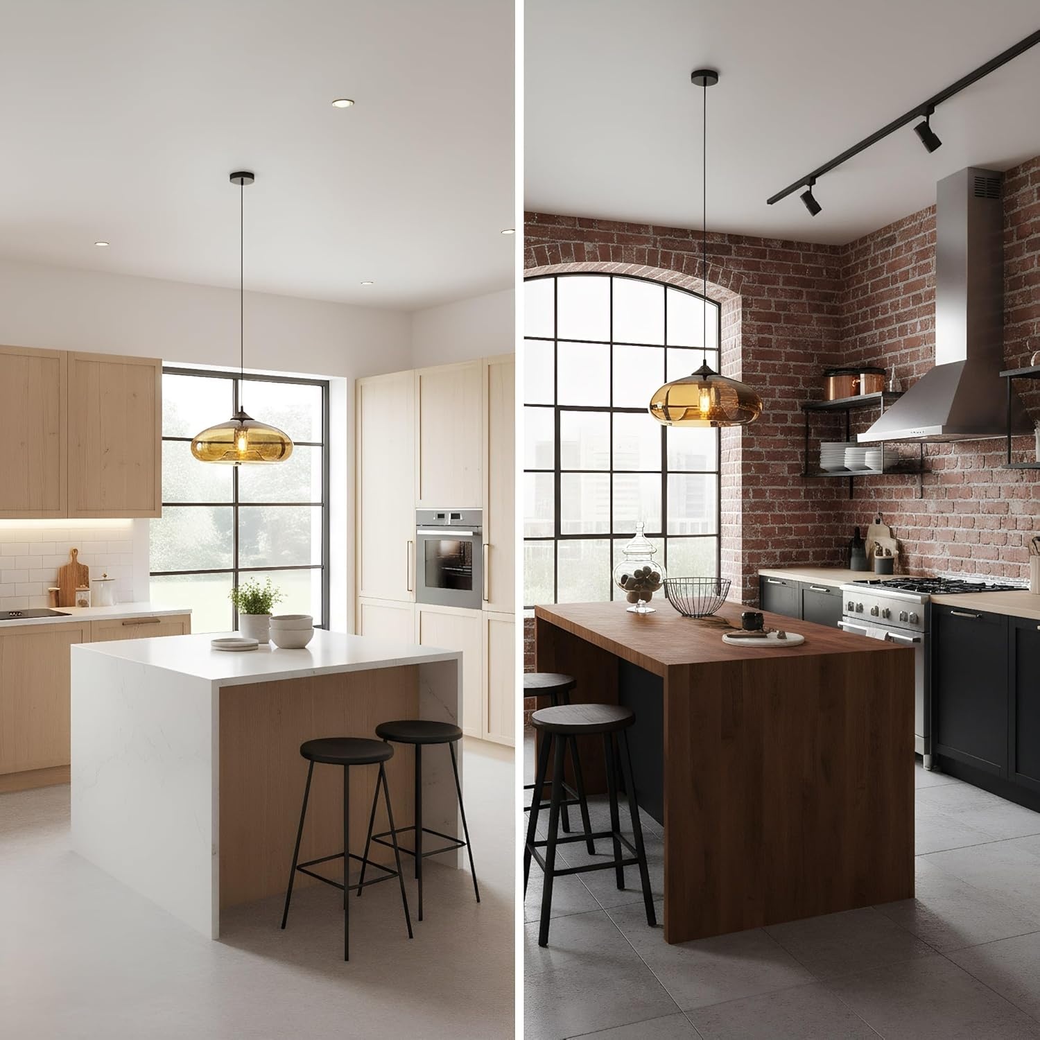 Industriële Hanglamp Vintage met Bruine Glazen Kap - 41% Korting