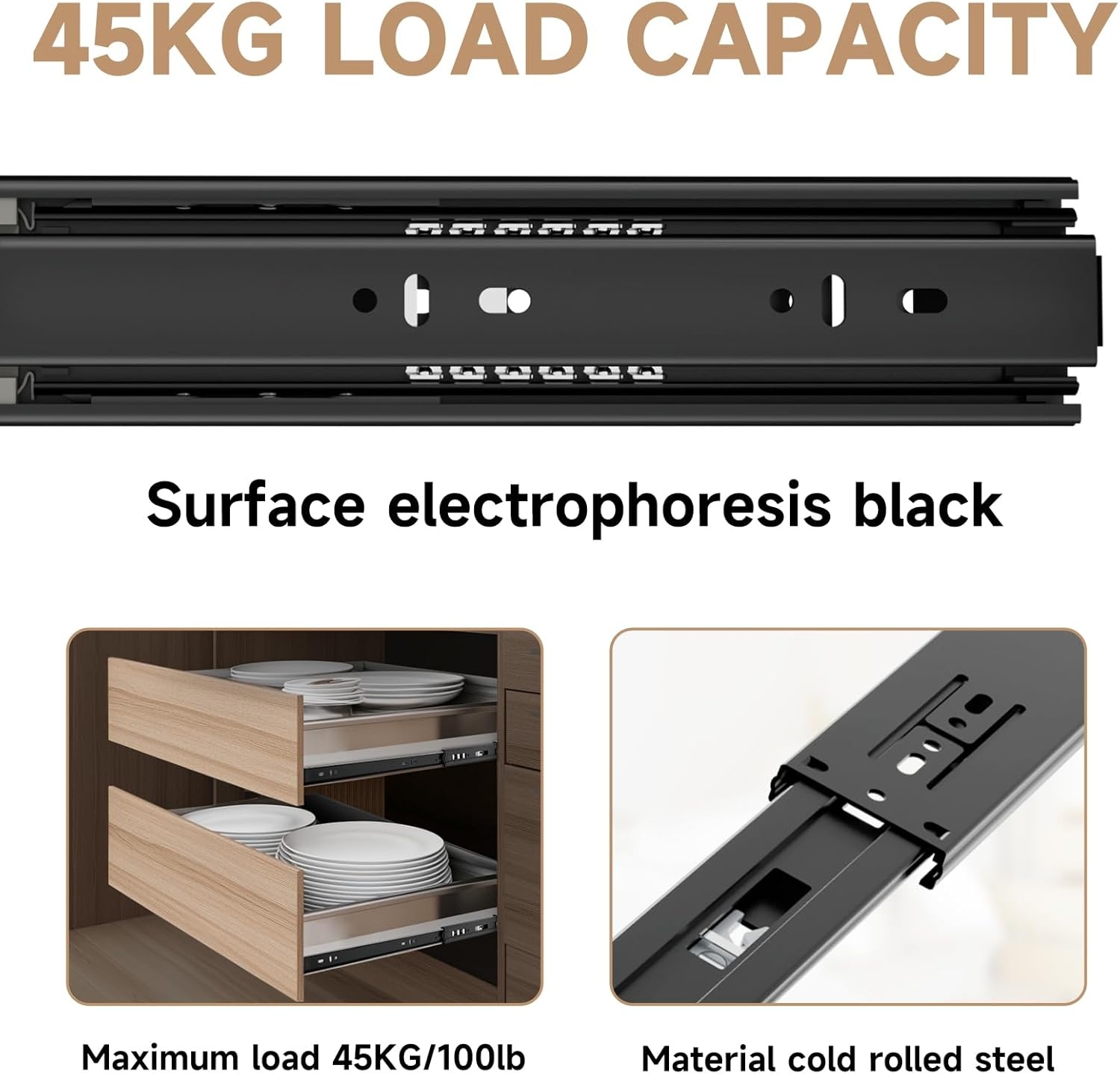 Ladegeleiders Push-to-Open, 45kg, 35cm, Zwart (58% Korting)
