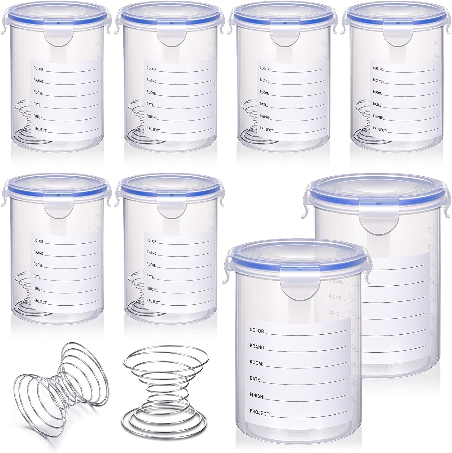 8x Kunststof Mengbekers met Deksel - 1500 ml - Epoxy & Verf