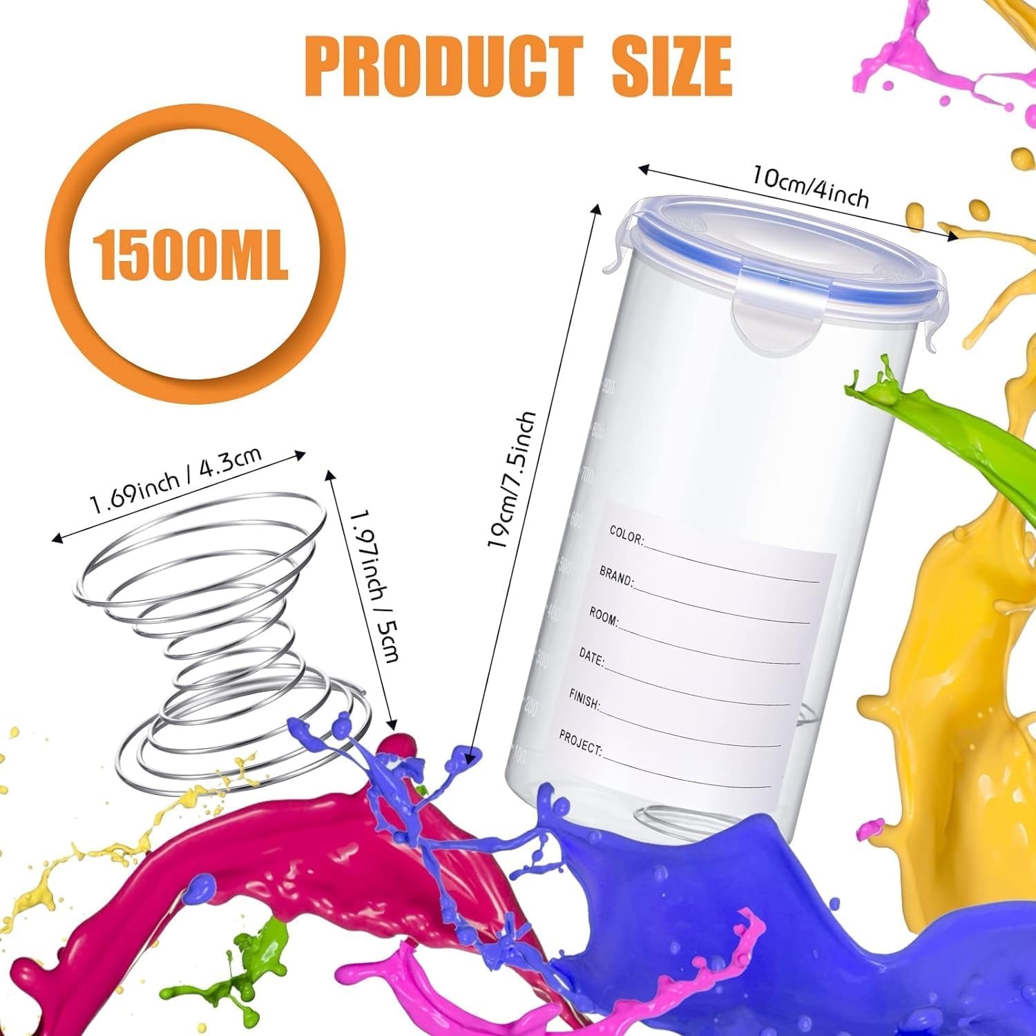 8x Kunststof Mengbekers met Deksel - 1500 ml - Epoxy & Verf