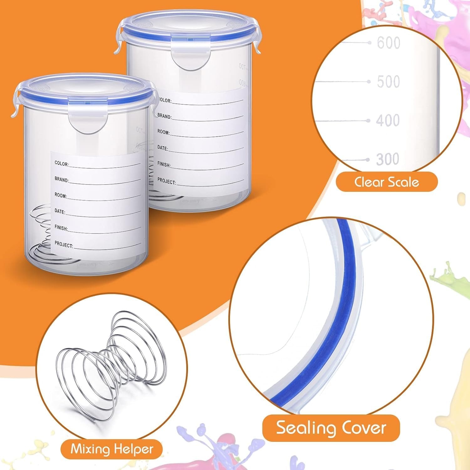 8x Kunststof Mengbekers met Deksel - 1500 ml - Epoxy & Verf