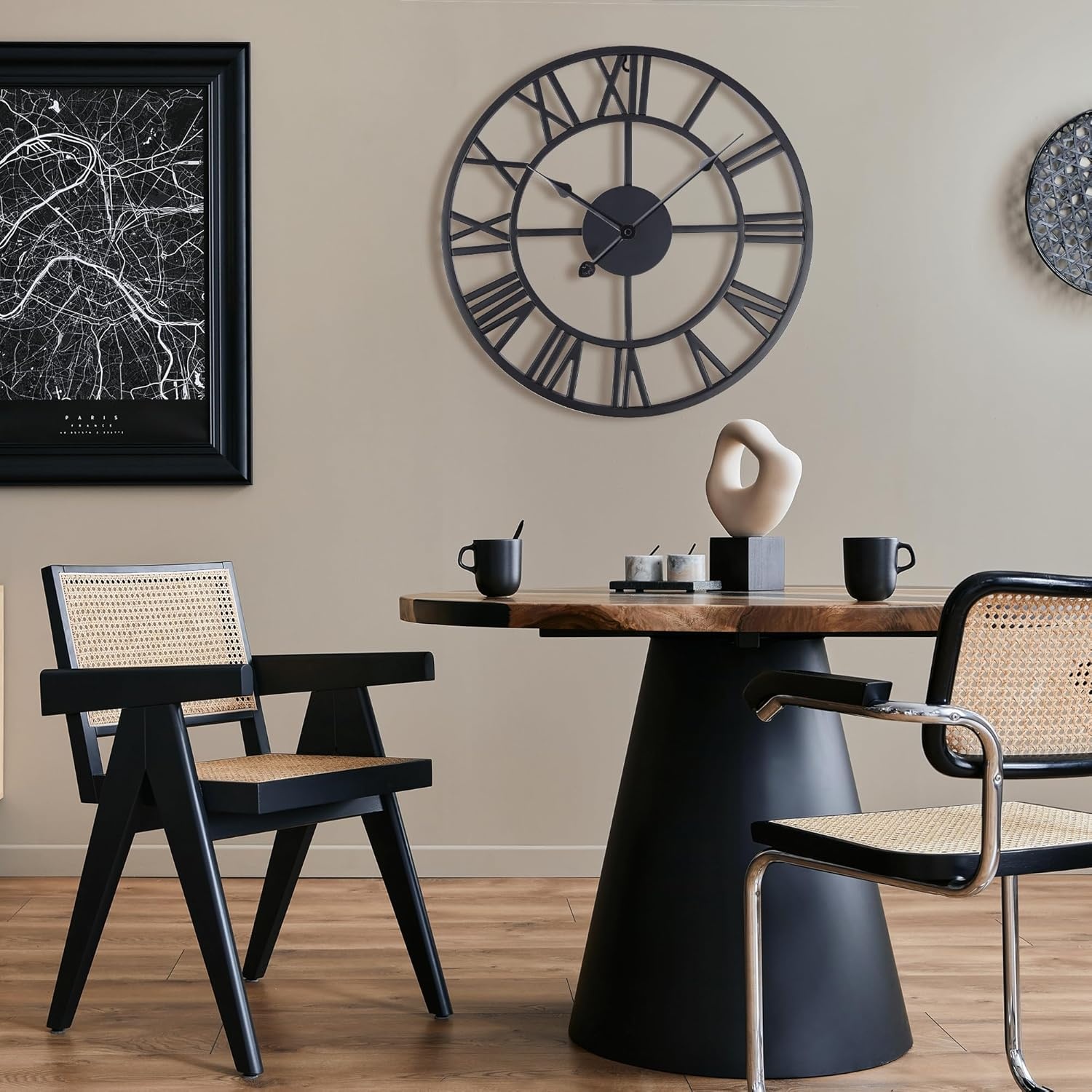 Wandklok 40 cm Zwart Metaal Geruisloos Romeinse 3D Cijfers met 2 Paar Wijzers